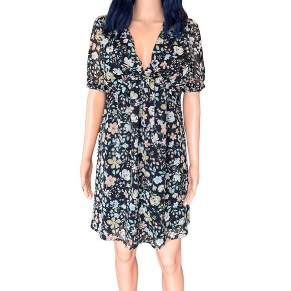 NWT Sadie & Sage Black Floral Dreams V Neck Mini Dress - Picture 3 of 7